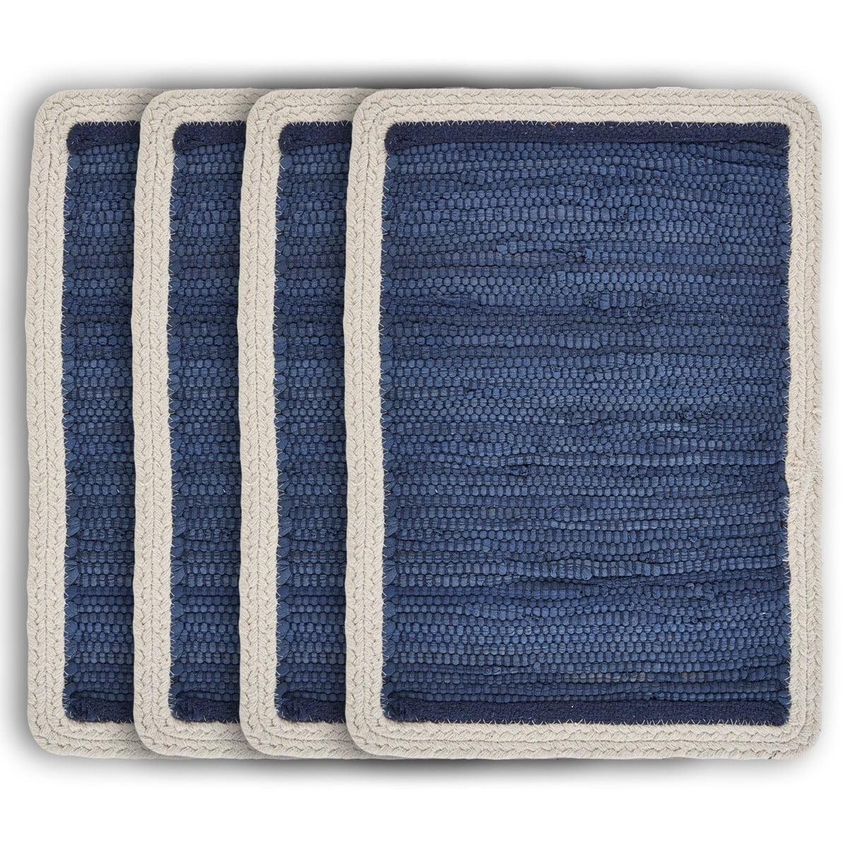 Ox Bay Zest Set of 4 Cotton Placemats, Indigo/Cream Bordered