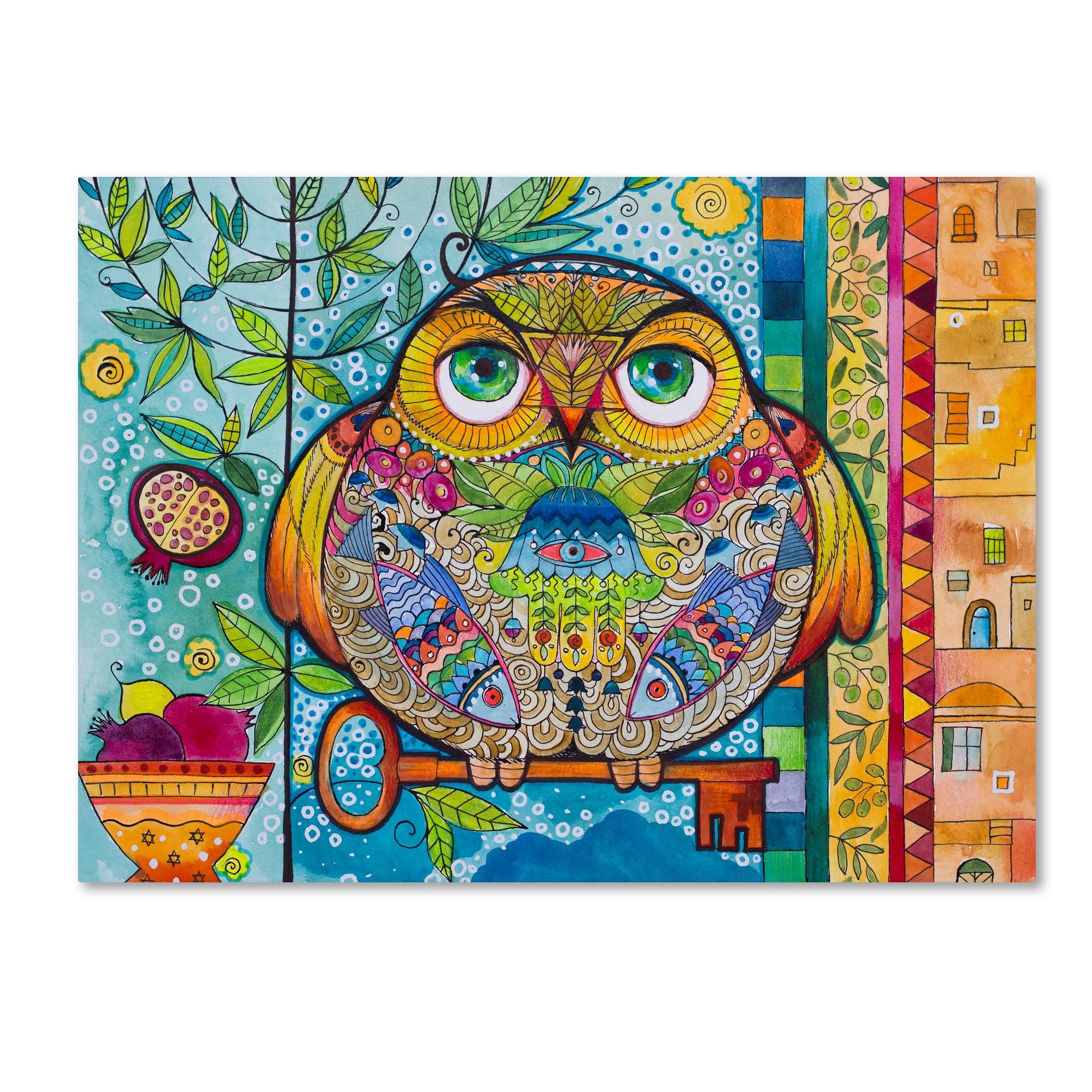 Oxana Ziaka Judaica Folk Owl Colorful Canvas Art with Floater Frame