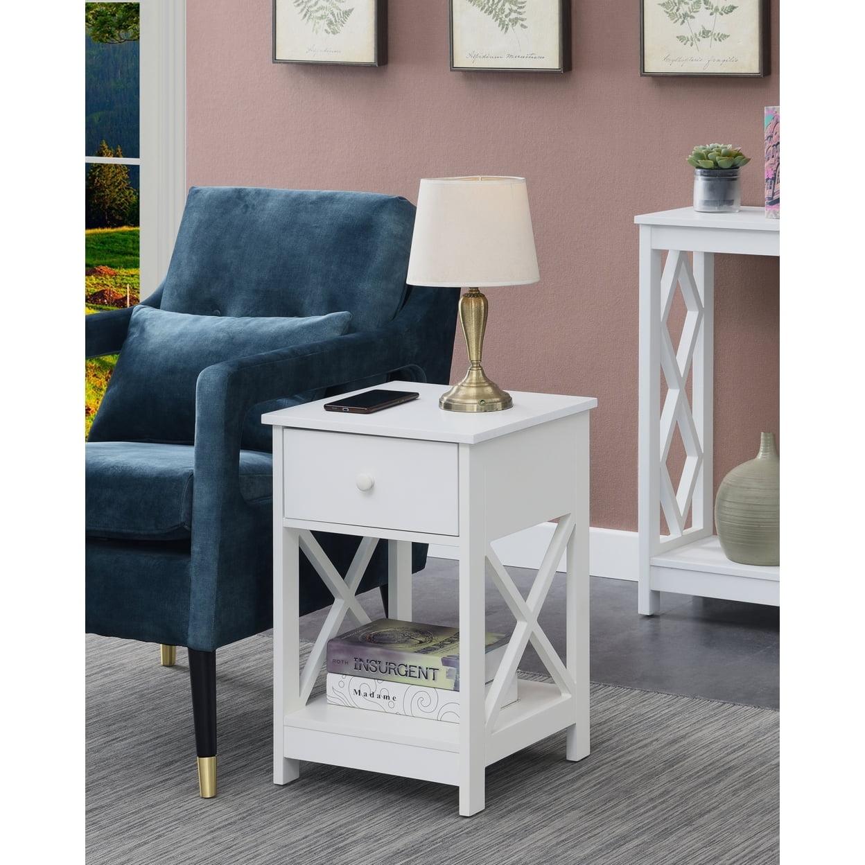 Oxford White Square End Table with Storage Drawer