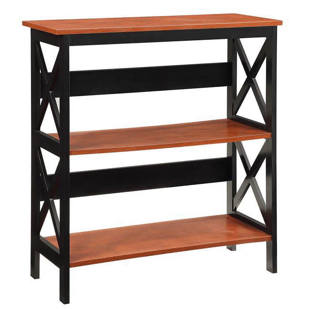 Oxford Black 3-Tier Modern Bookcase with X-Pattern