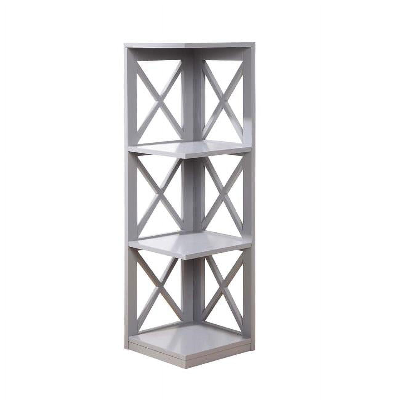 Elegant Oxford Gray 3-Tier Corner Bookcase with Crossed X Design