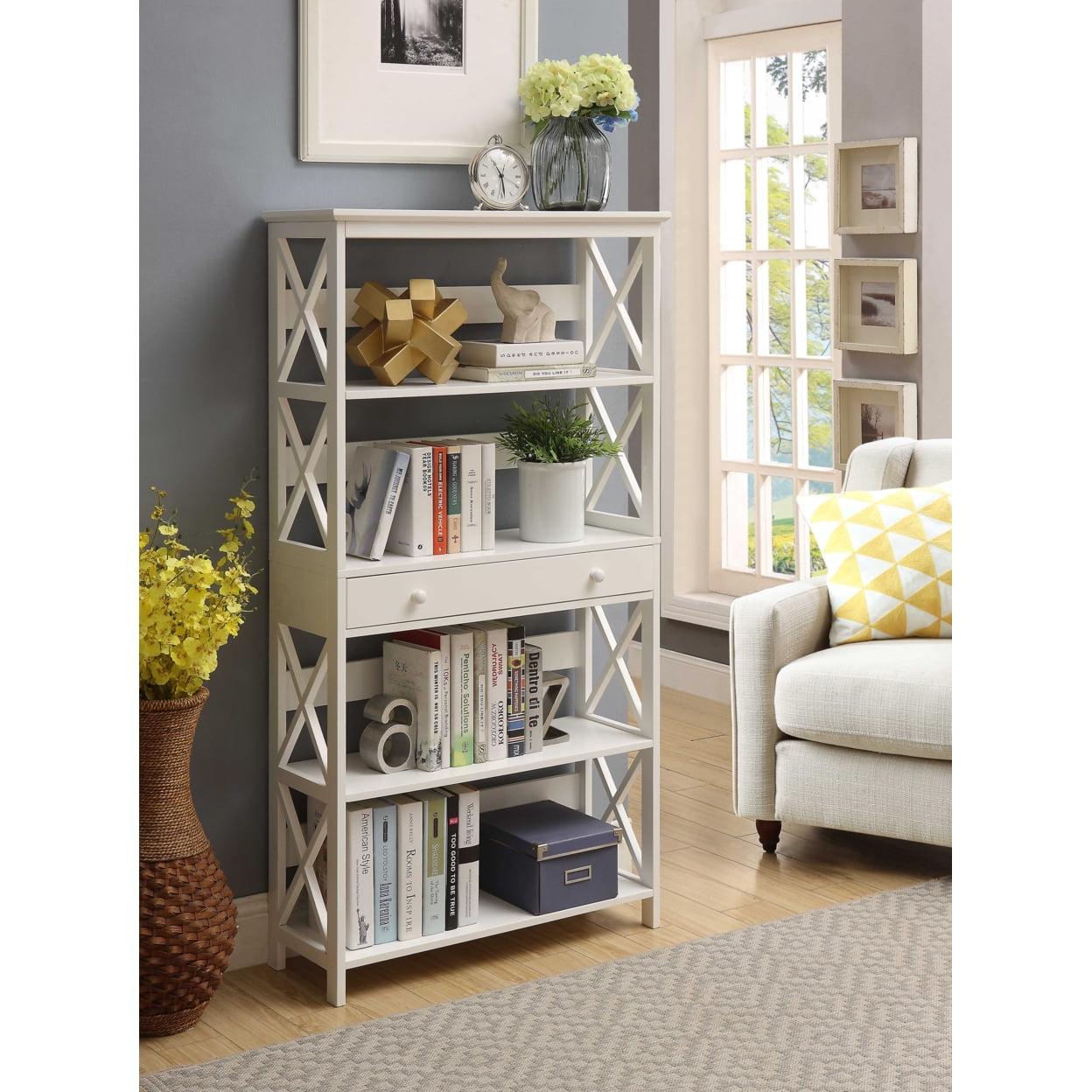 Convenience Concepts Oxford 5 Tier Bookcase with Drawer, White, All Ages