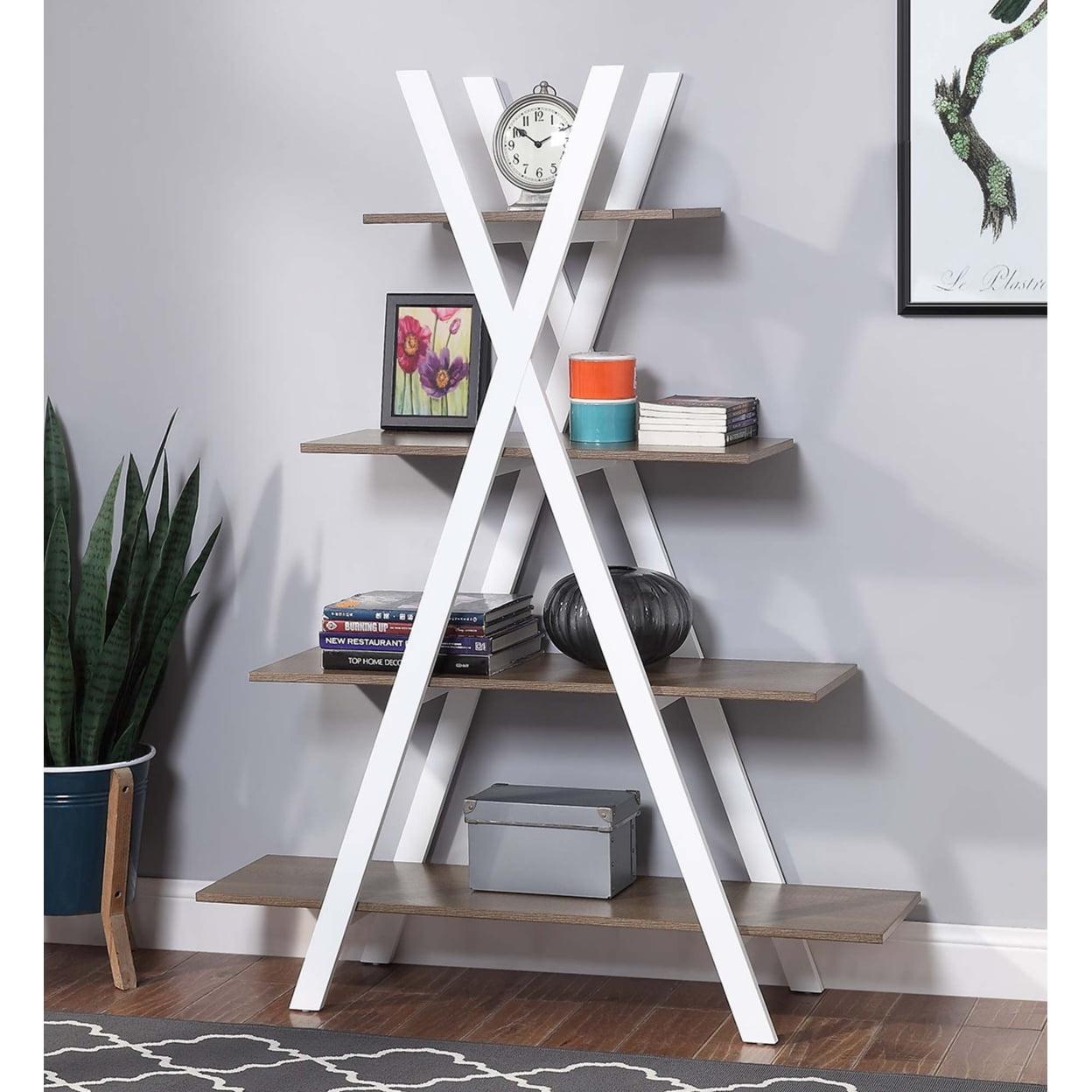 White MDF A-Frame Ladder Bookshelf, 59" Tall