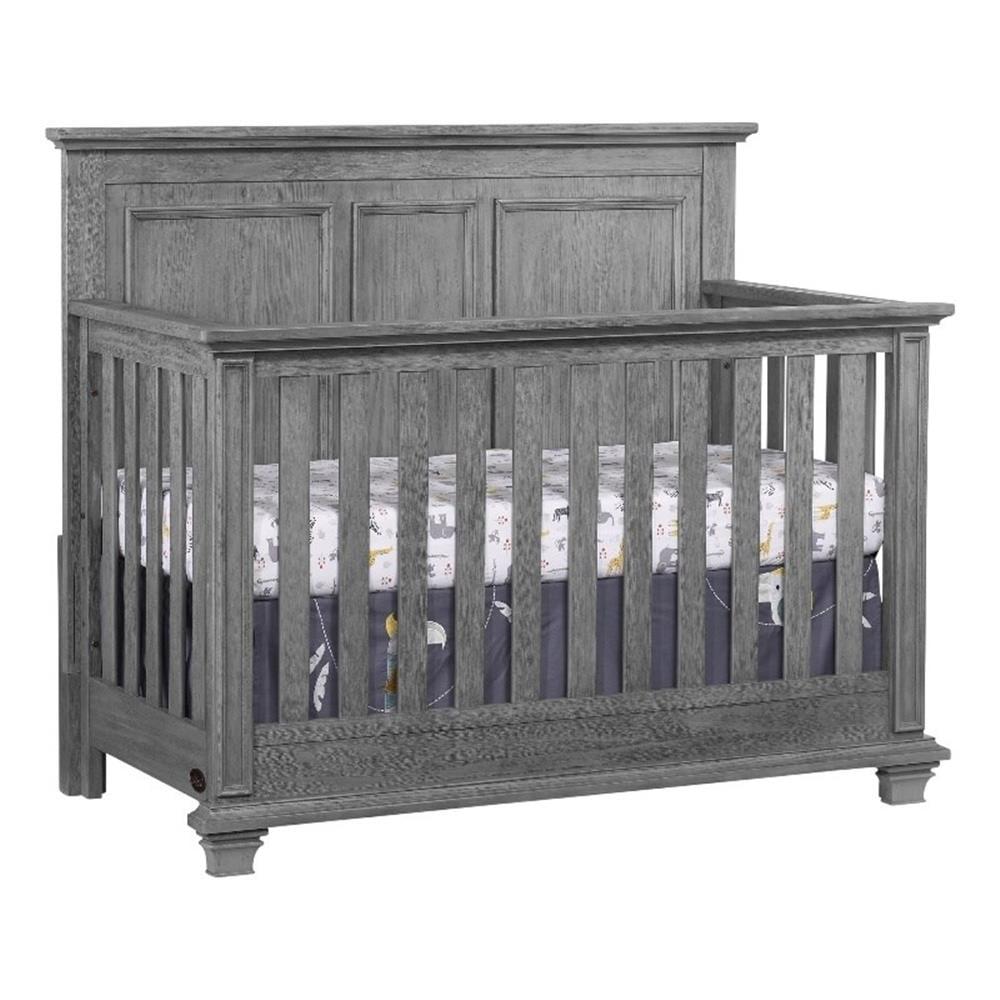 Graphite Gray 4-in-1 Convertible Wooden Crib with Detailed Molding