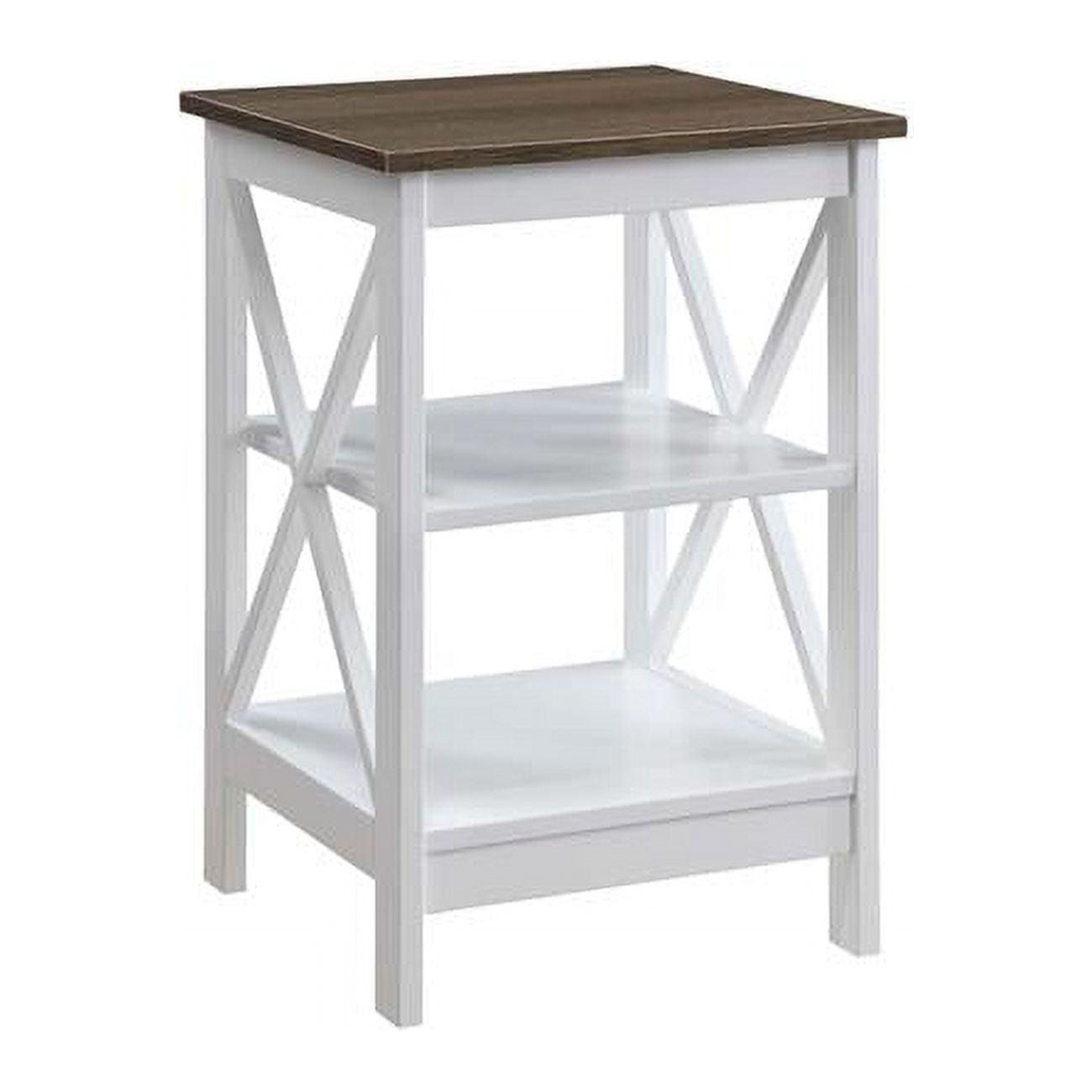 Driftwood White Transitional X-Side 3-Tier End Table
