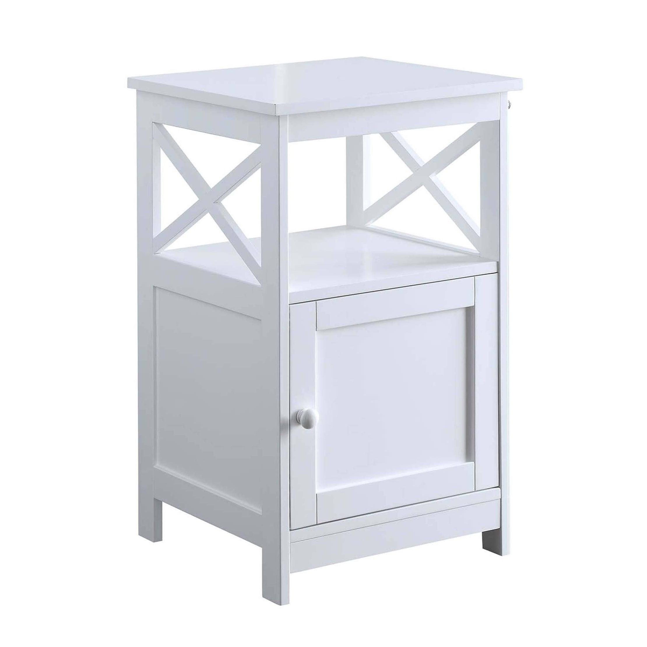 Contemporary Oxford White Wood and Metal End Table with Cabinet