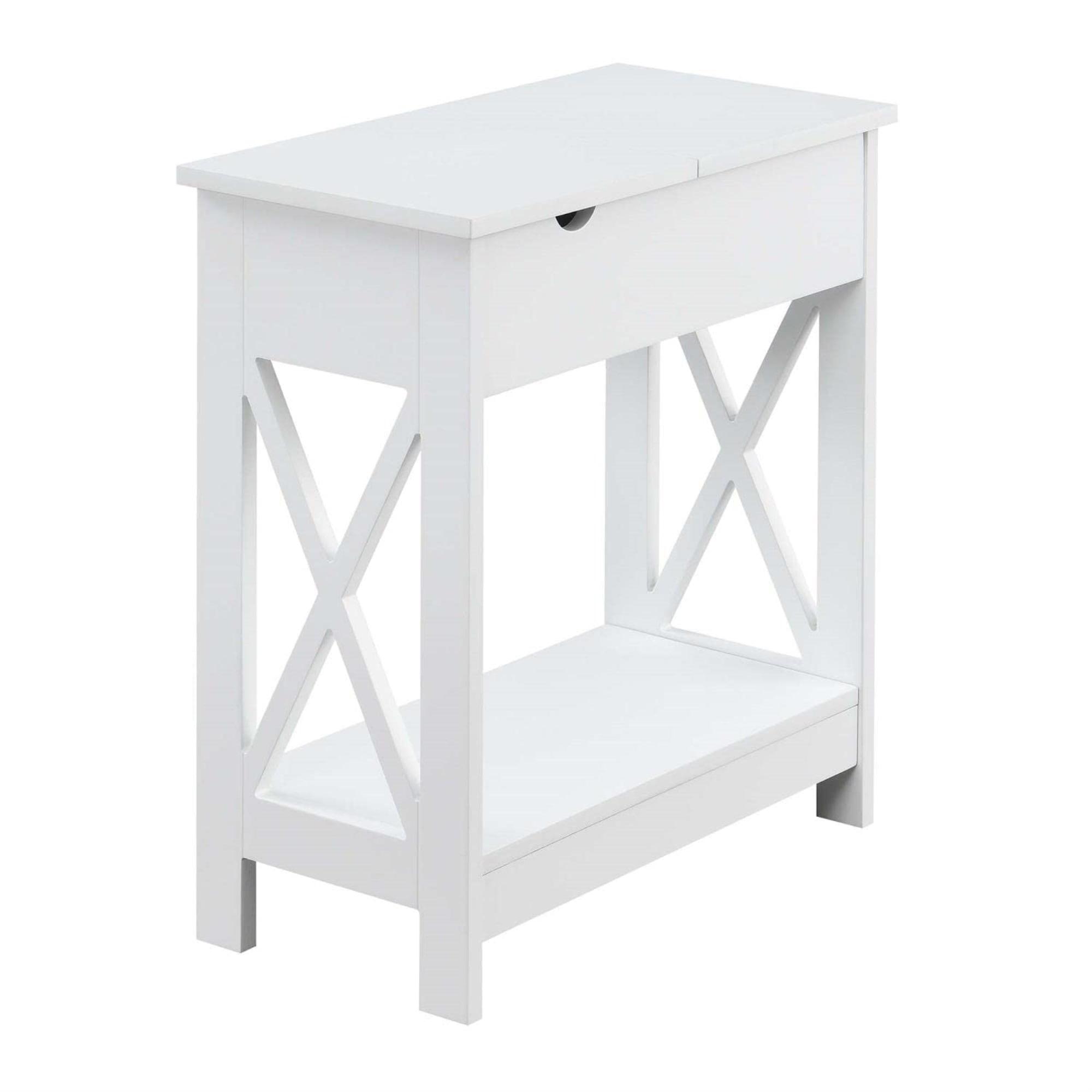 White Wood Flip Top End Table with Charging Station