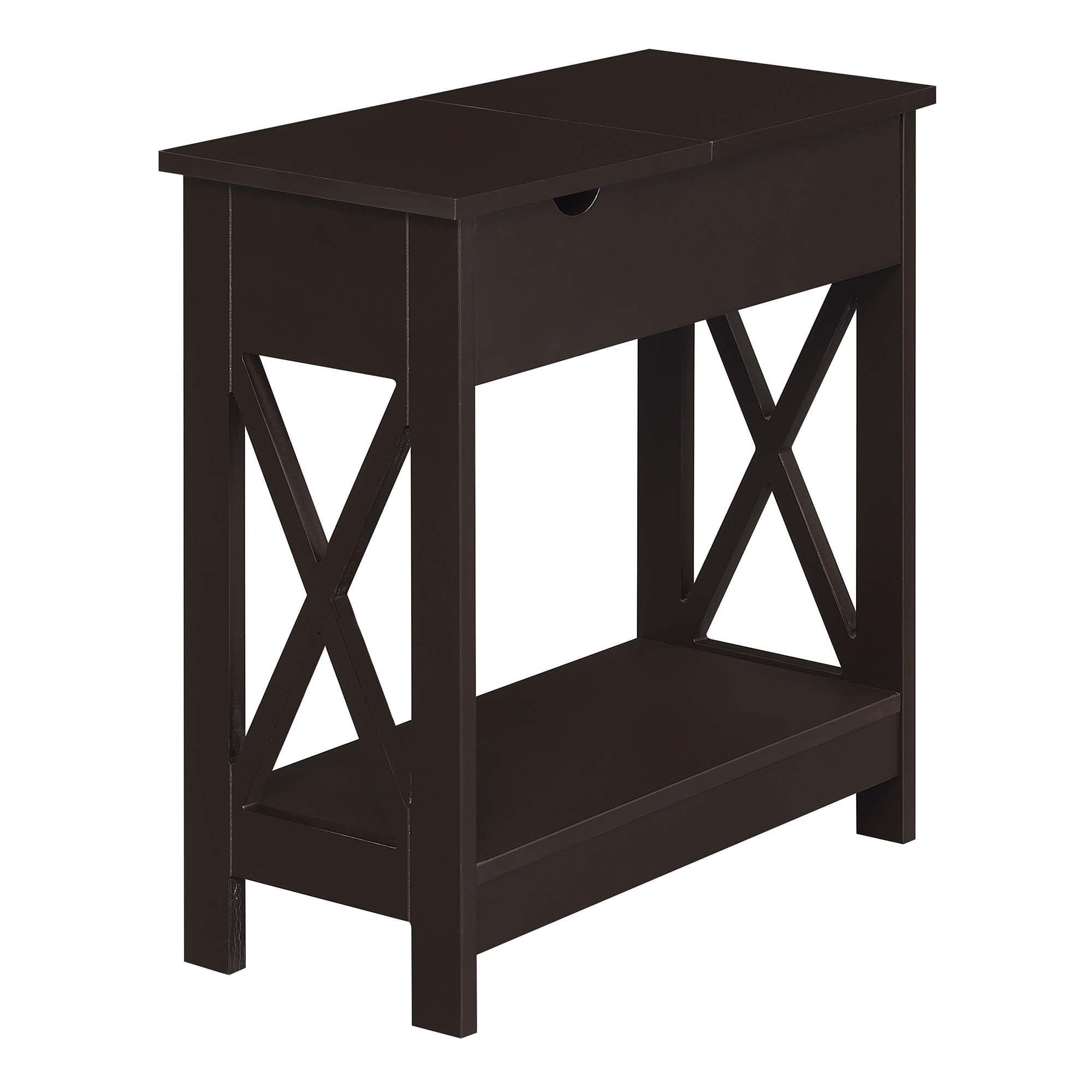 Oxford Flip Top End Table with Charging Station in Espresso Wood Finish