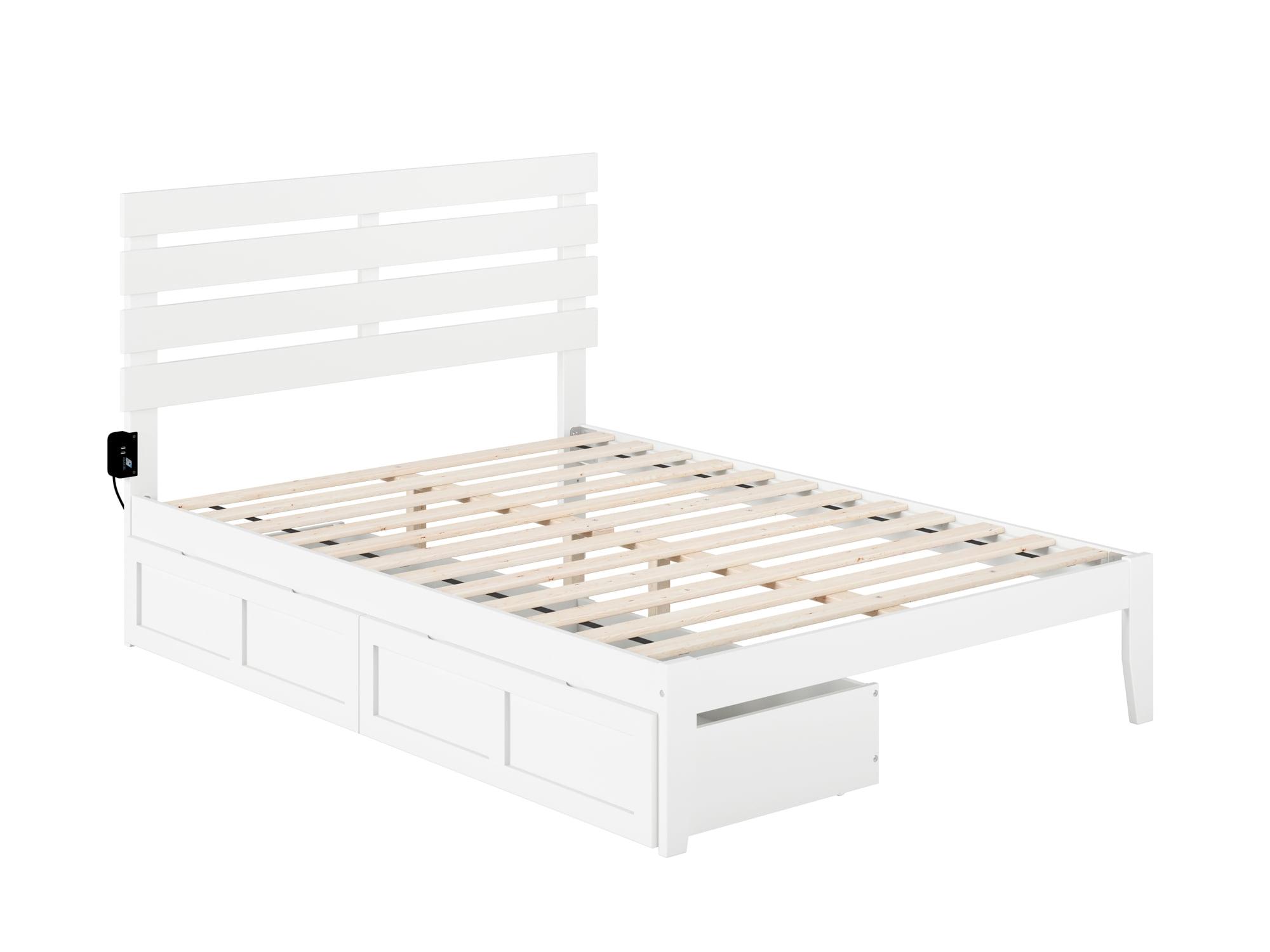 White Full Captain's Bed with Storage Drawers and USB Charger