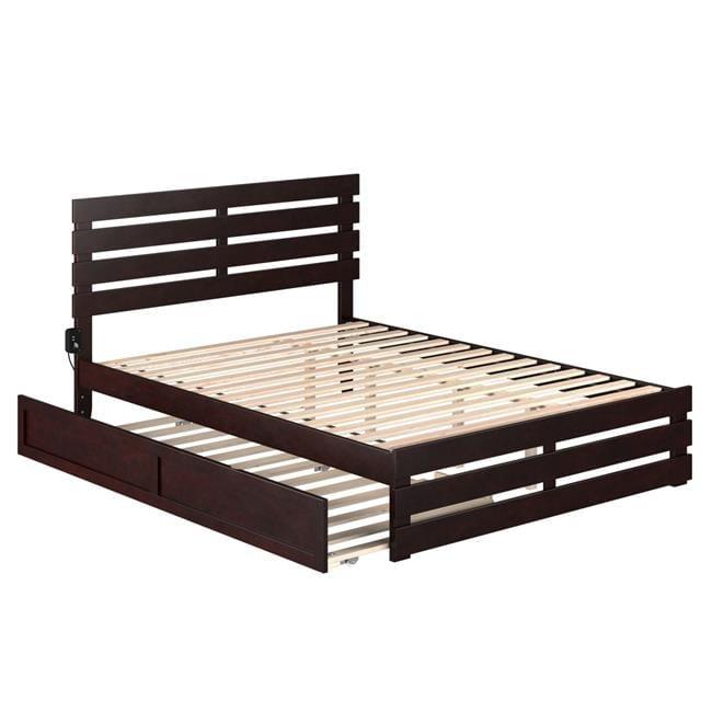 Queen Oxford Bed with Twin XL Trundle Espresso - AFI: Solid Hardwood, No Box Spring Required