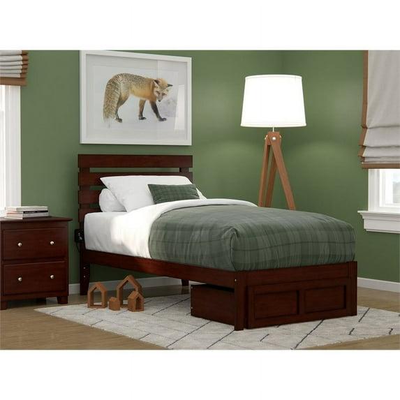 Twin Oxford Bed with Foot Drawer & USB Turbo Charger Walnut - AFI: Hardwood, No Box Spring Required