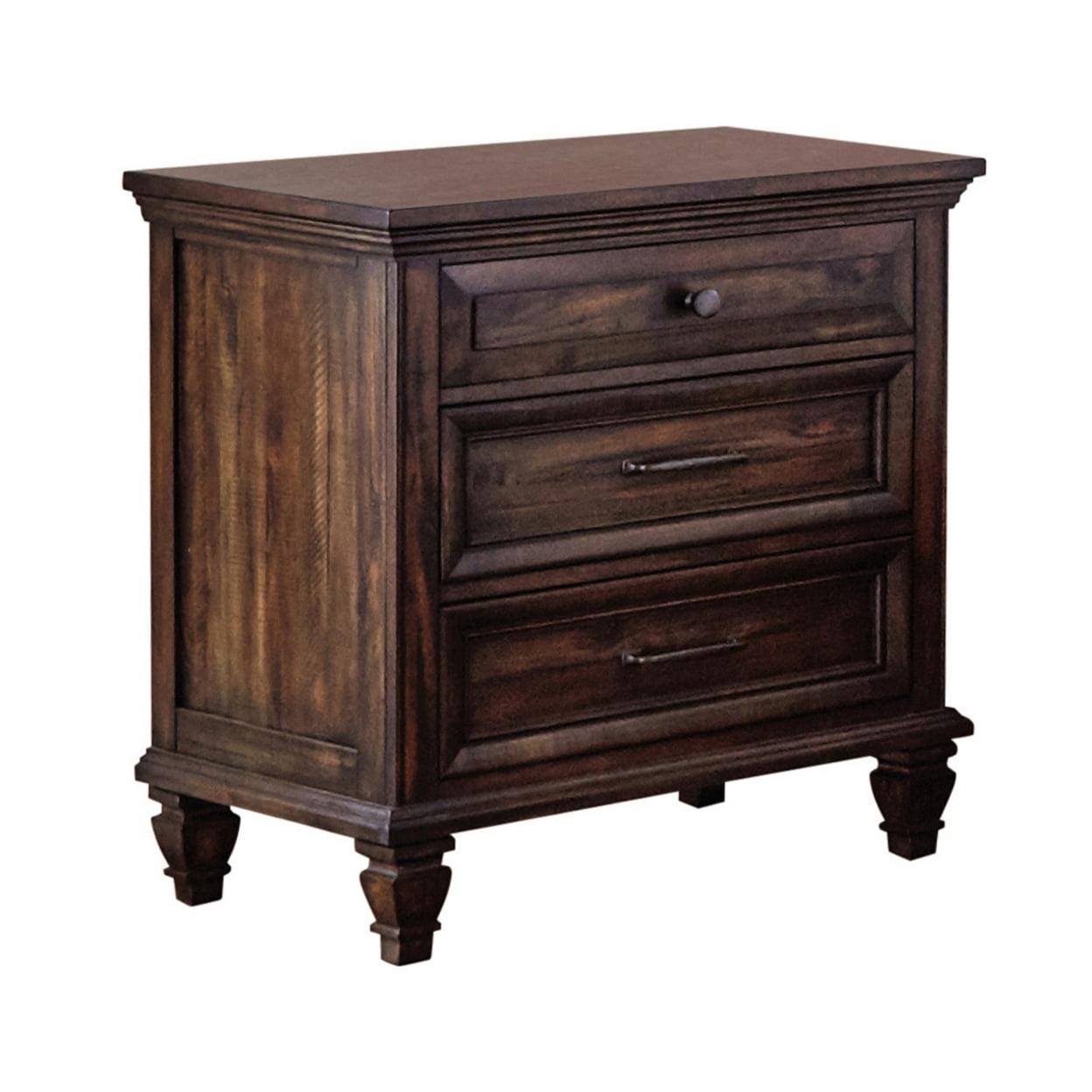 Elegant European 30" Mahogany Nightstand with USB Ports and 3 Drawers