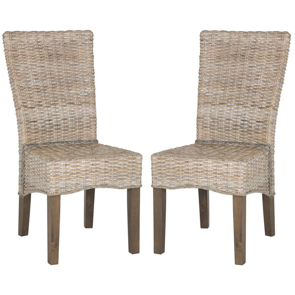 White Washed Rattan Cane Transitional Side Chair