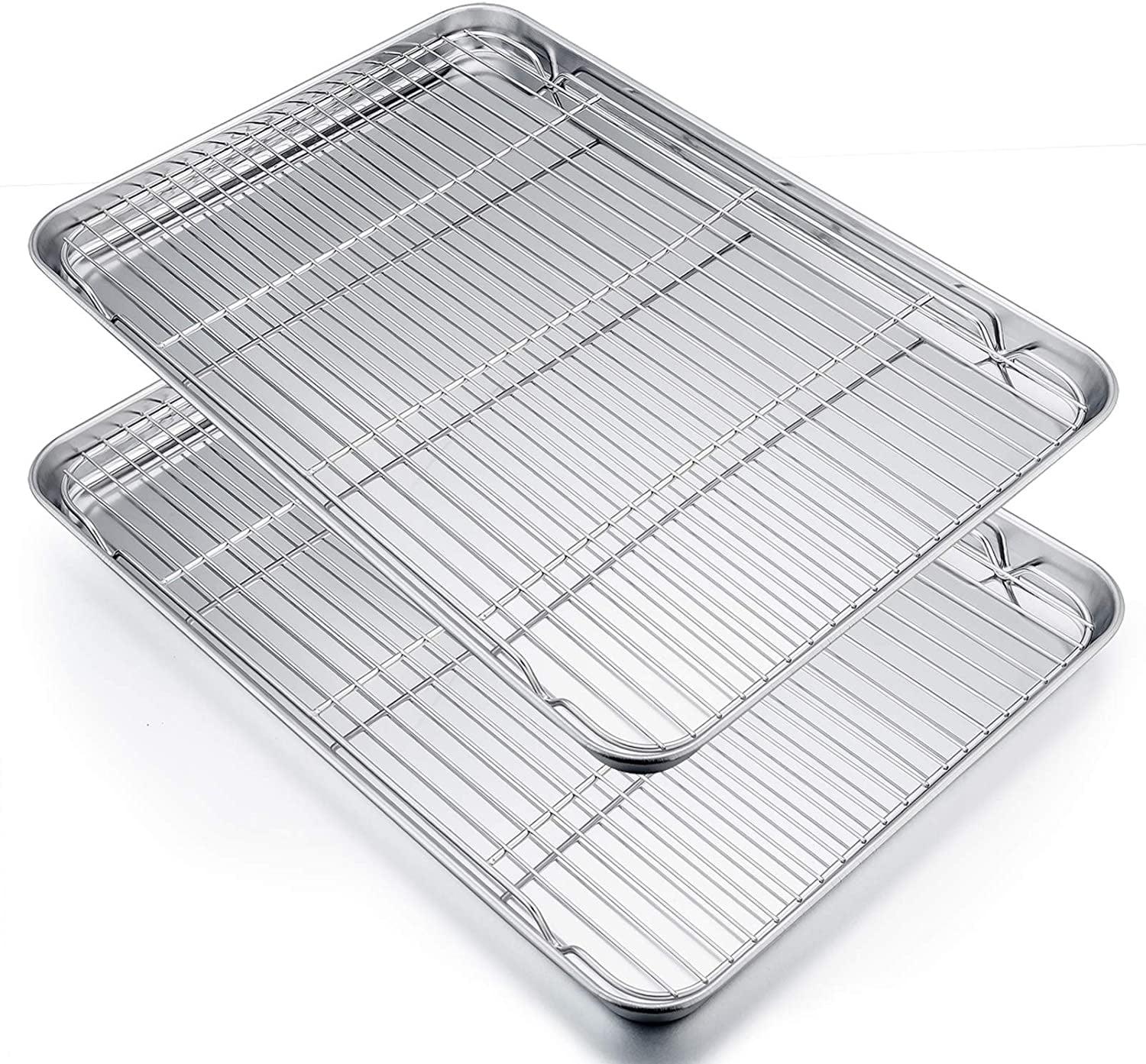 P&P CHEF Extra Large Baking Sheet and Cooking Rack Set, Stainless Steel Cookie Half Sheet Pan with Grill Rack, Rectangle 19.6''x13.5''x1.2'', Oven & Dishwasher Safe, 4 Piece (2 Pans+2 Racks) 19.6" x 13.5" x 1.2"