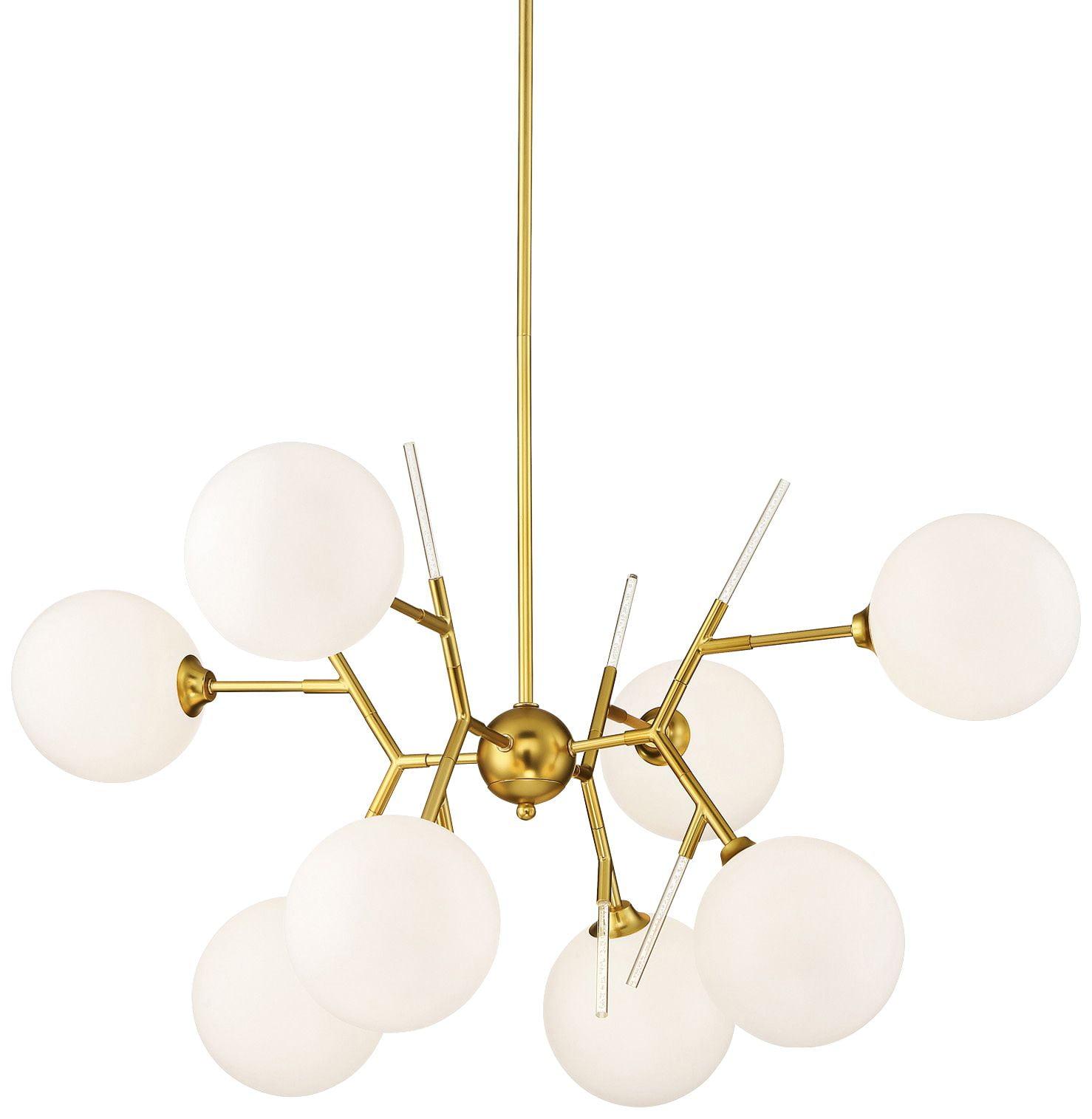 Polares Honey Gold 8-Light Chandelier with Etched White Glass