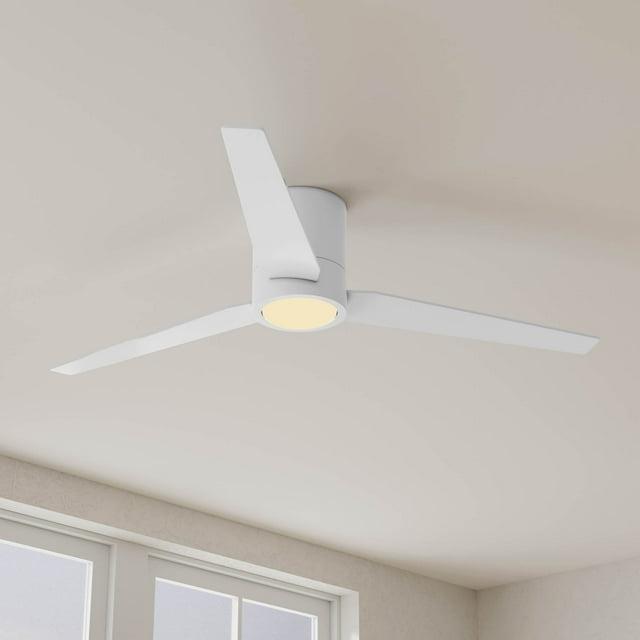 Braden 56" Integrated LED Indoor Satin White Mid-Century Modern Ceiling Fan with Light Kit and White Opal Shade and Remote Control
