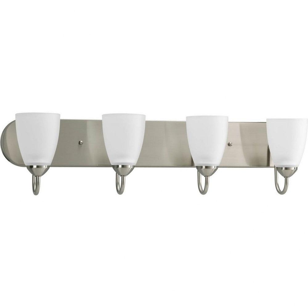 Progress Lighting Gather Collection 4-Light Bath Bracket, Brushed Nickel, Etched Glass Shades