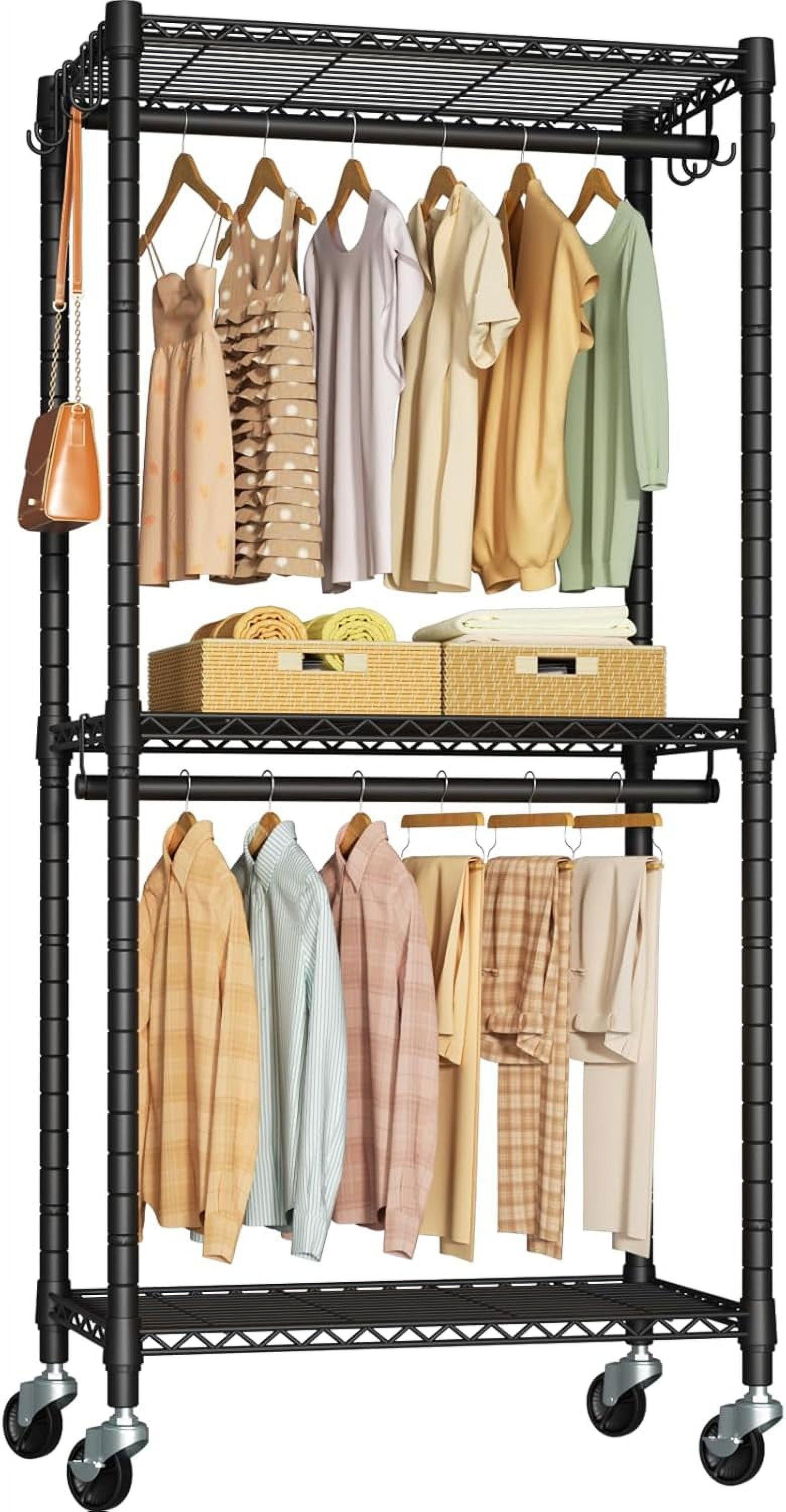 Black Portable Wire Closet System with Wheels, 23.6'' W x 14'' D x 74.5'' H