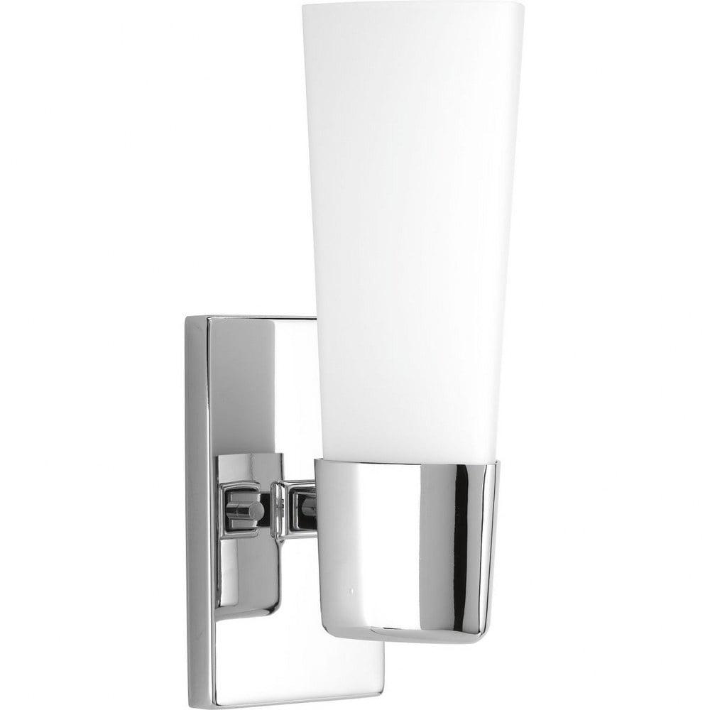 Progress Lighting Zura 1-Light Bath Vanity Fixture, Polished Chrome, Etched Opal Glass Shade, Damp Rated