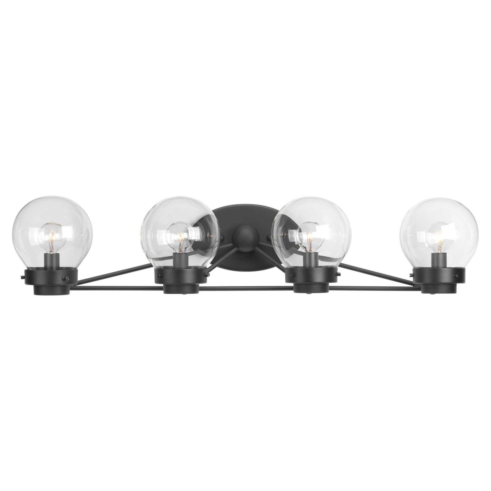 Matte Black 4-Light Bath Vanity Fixture with Clear Globe Shades