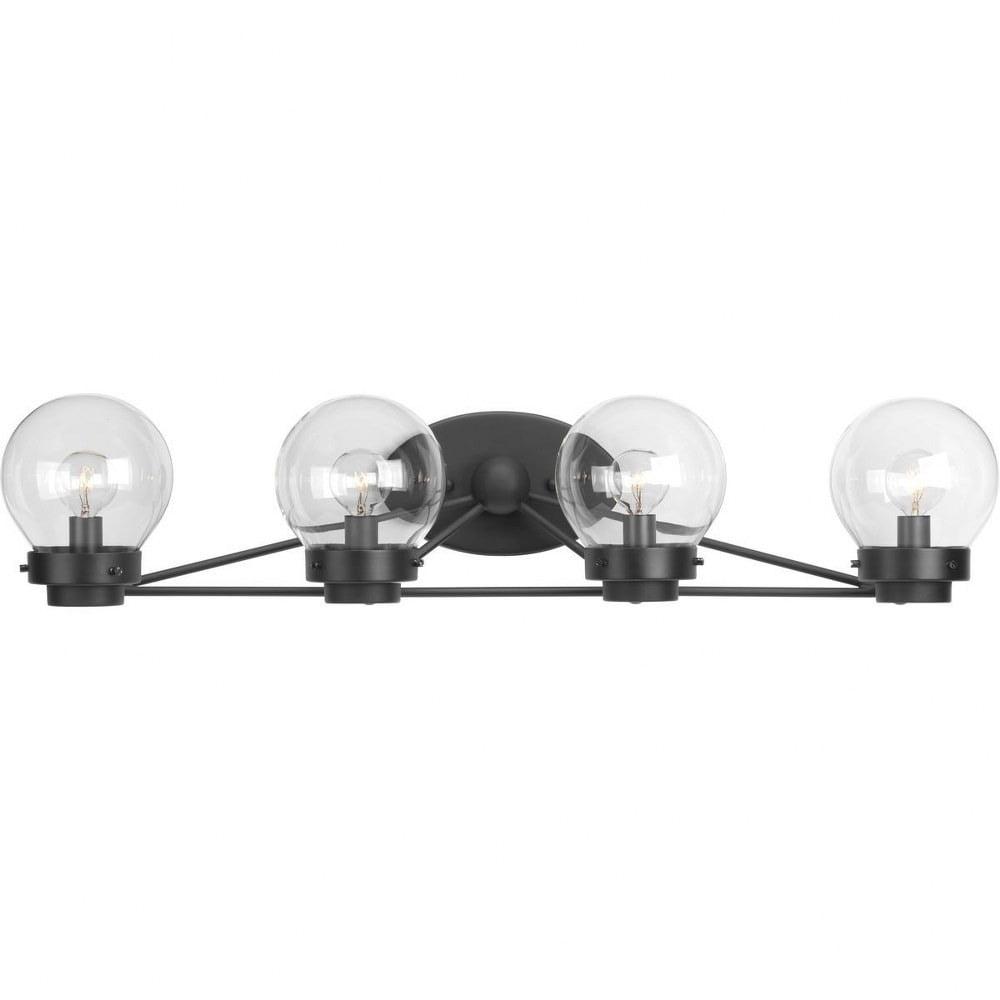 Progress Lighting Spatial 4-Light Bath Vanity Fixture, Matte Black, Clear Globe Shades