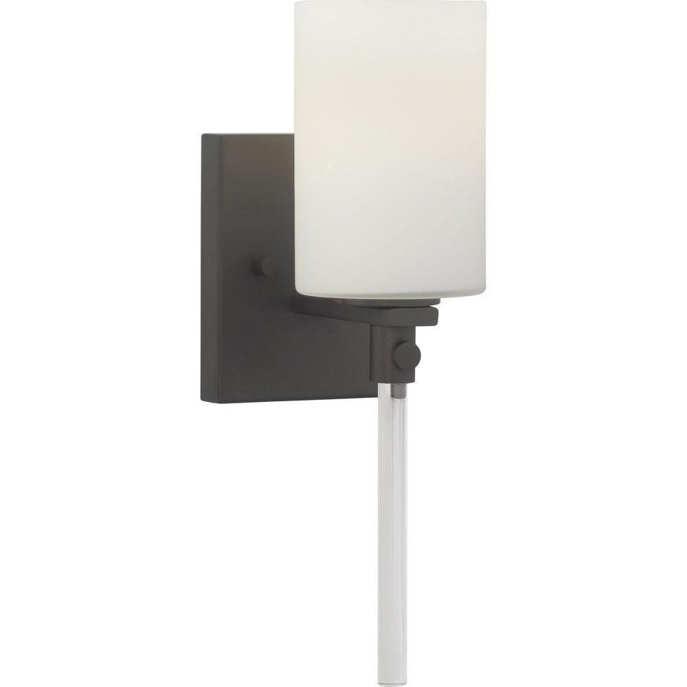 Lisbon Black Finish Wall Sconce with Etched Opal Glass Shade