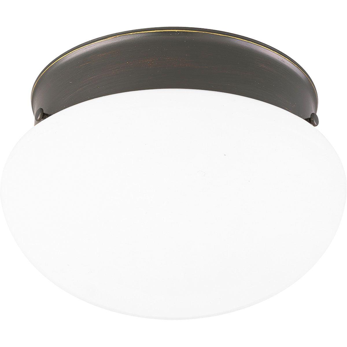 Progress Lighting Fitter Collection 2-Light Flush Mount Antique Bronze Ceramic White Glass Bowl