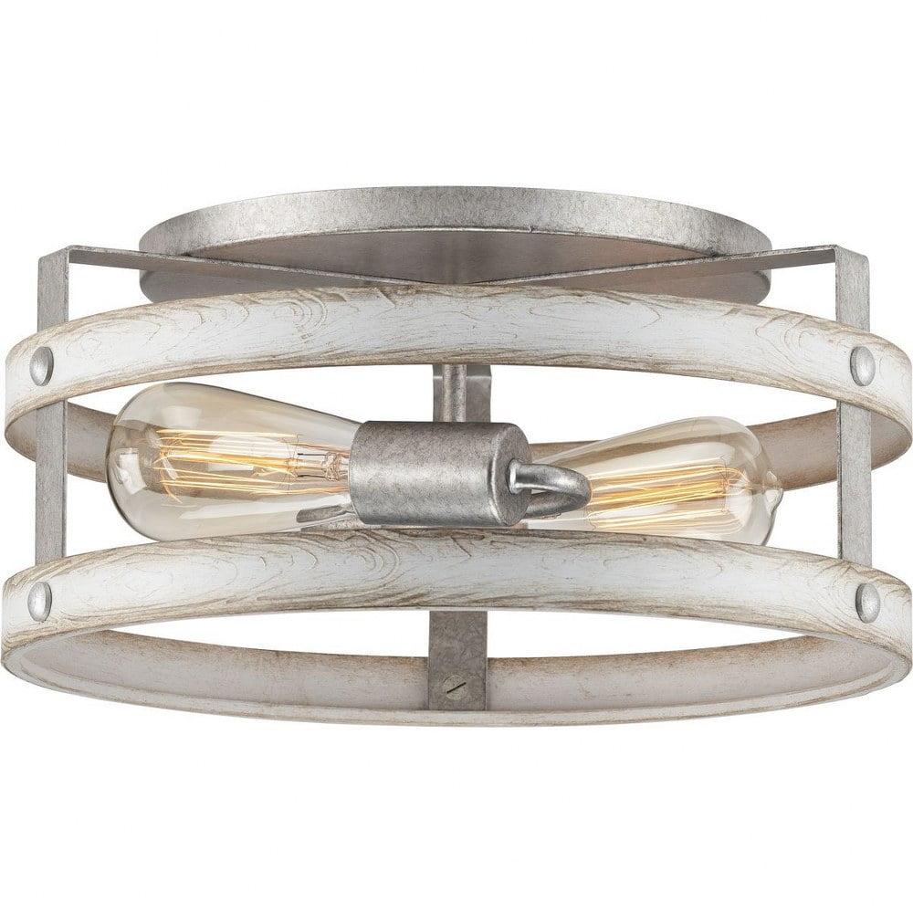 Progress Lighting Gulliver 2-Light Flush Mount Ceiling Light, Galvanized Finish, Open-Cage Design