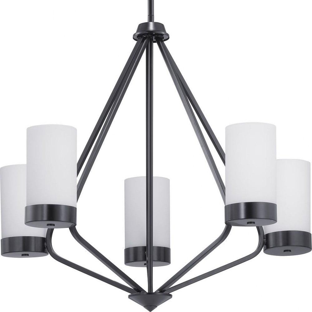Progress Lighting Elevate 5-Light Chandelier, Steel, Matte Black, Glass Shades