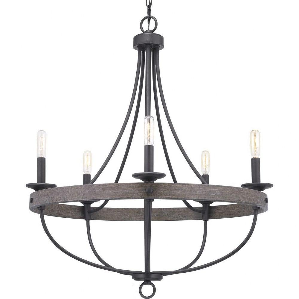 Progress Lighting Gulliver 5-Light Chandelier, Graphite Finish, Wood Grained Texture Shade