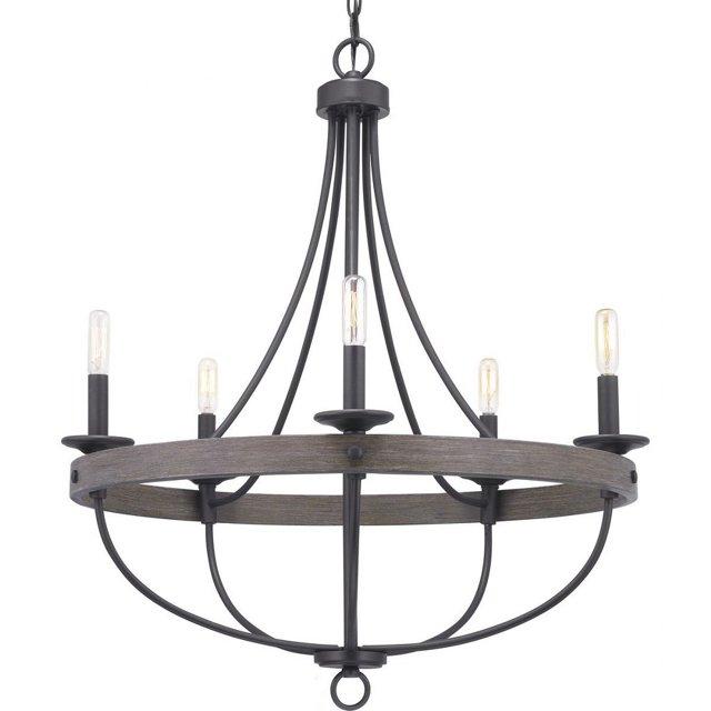 Progress Lighting Gulliver 5-Light Chandelier, Graphite Finish, Wood Grained Texture Shade