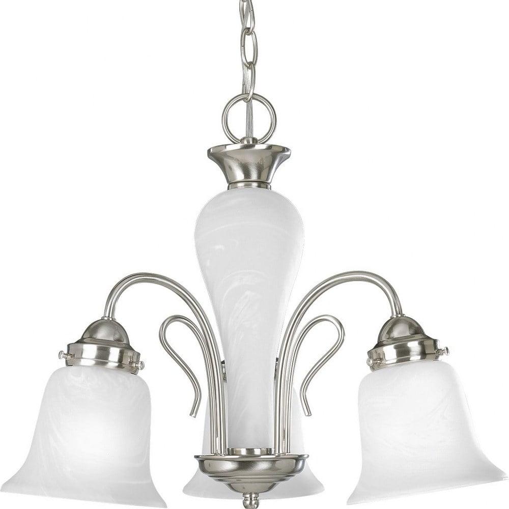 Progress Lighting Bedford 3-Light Chandelier, Brushed Nickel, Alabaster Glass Shades