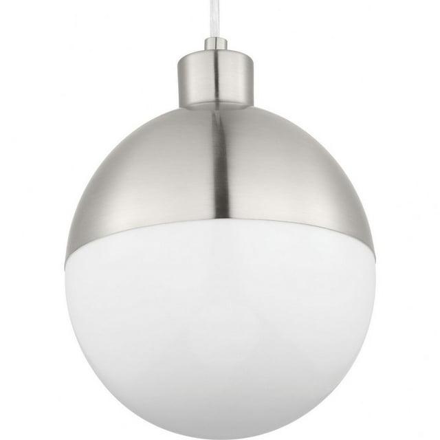 Progress Lighting, Globe Collection, 1-Light Pendant, Brushed Nickel, Opal Glass Shade