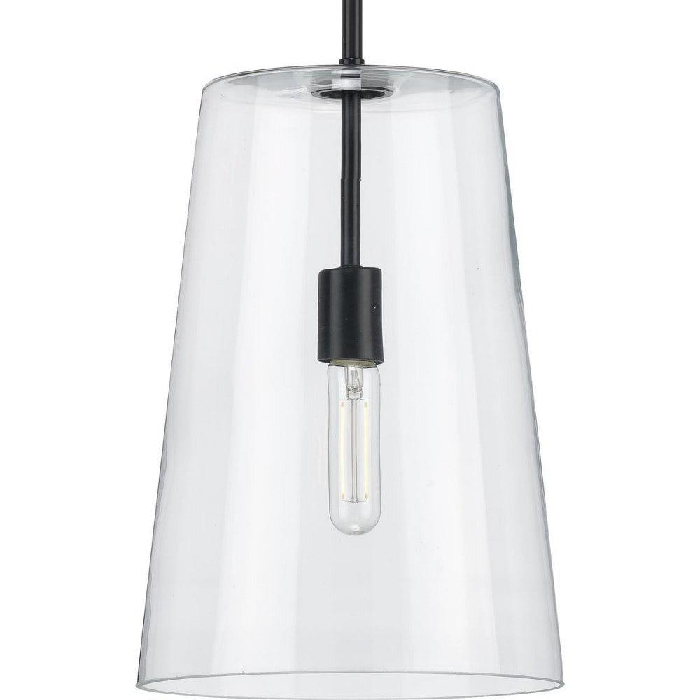 Progress Lighting Clarion 1-Light Pendant, Matte Black, Clear Glass Shade