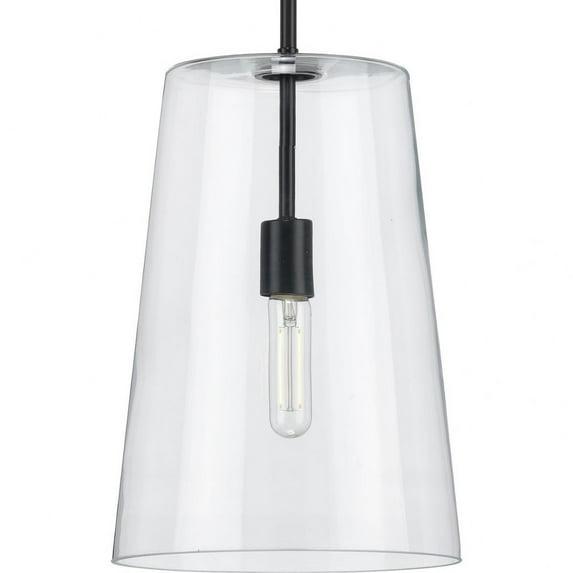 Progress Lighting Clarion 1-Light Pendant, Matte Black, Clear Glass Shade