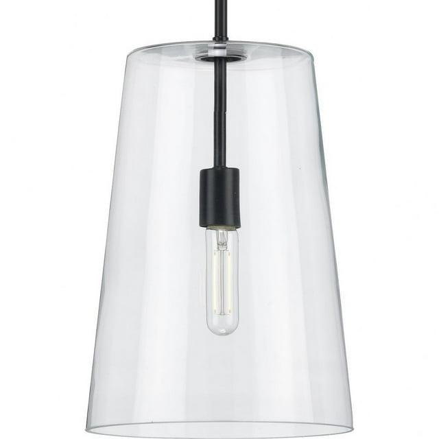 Progress Lighting Clarion 1-Light Pendant, Matte Black, Clear Glass Shade