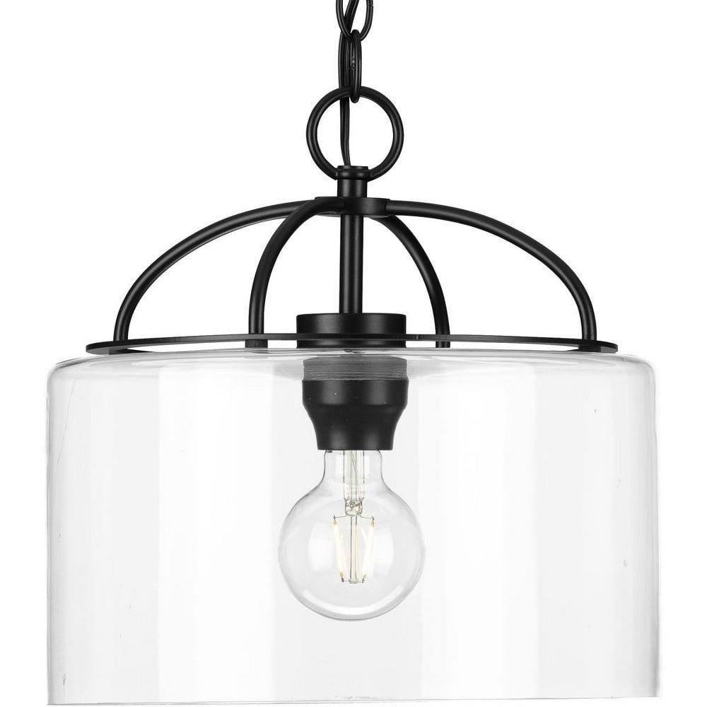 Progress Lighting, Leyden Collection, 1-Light Pendant, Matte Black, Clear Glass Shade