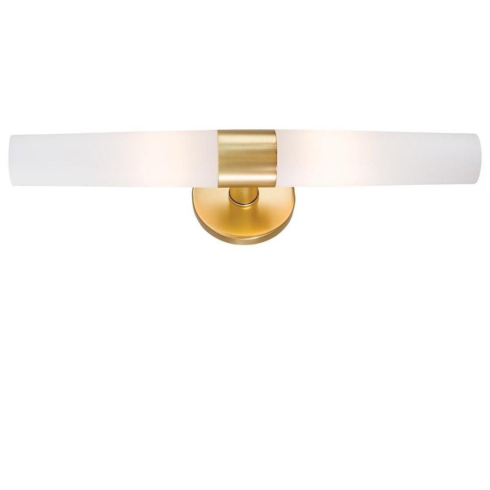 Honey Gold 2-Light Dimmable Cylinder Vanity Light with Etched Opal Glass