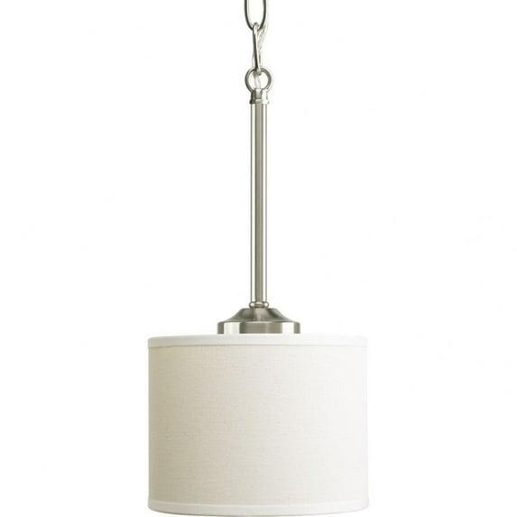 Progress Lighting, Inspire Collection, 1-Light Mini-Pendant, Brushed Nickel, Off-White Linen Fabric Shade