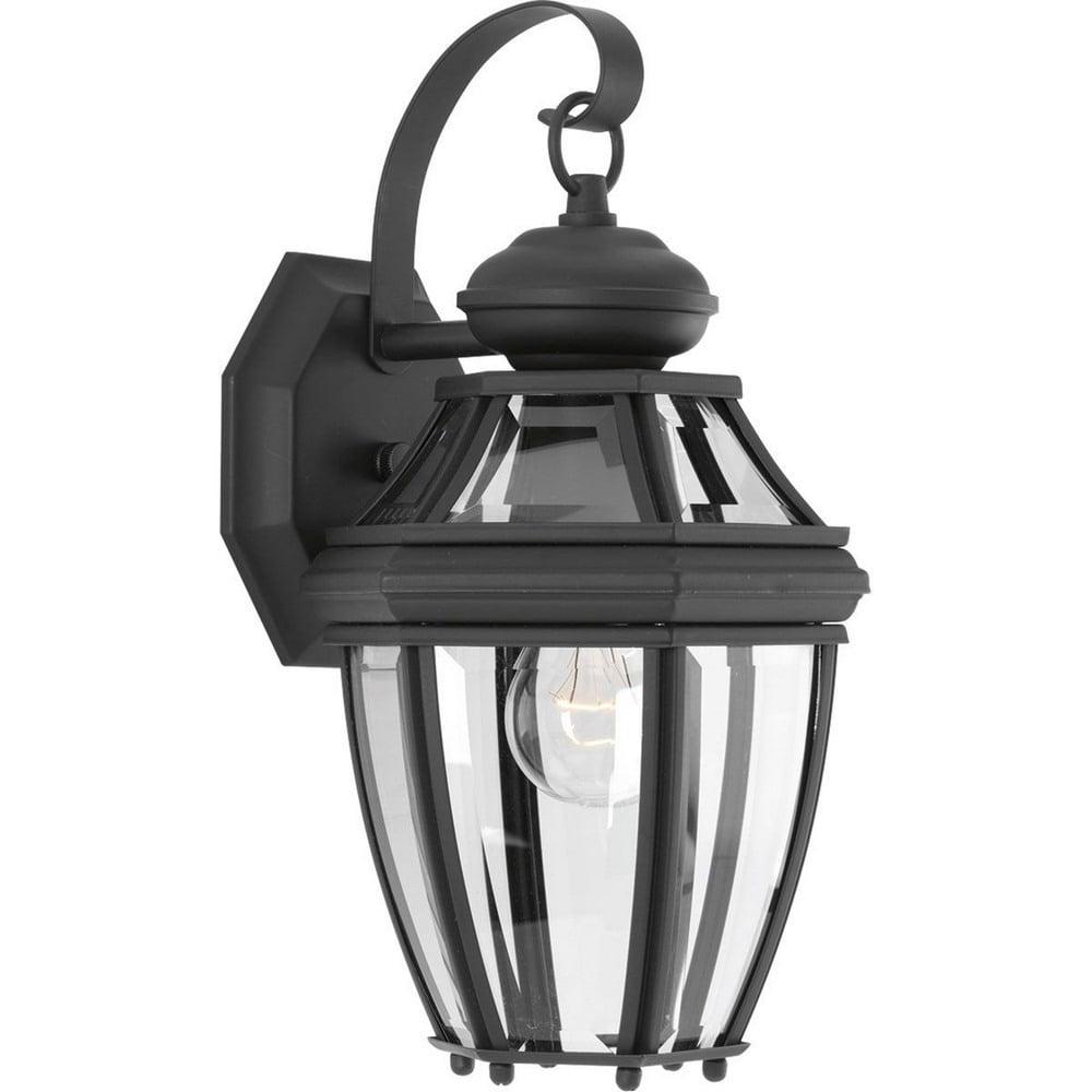 Black Metal Outdoor Wall Lantern with Clear Beveled Glass