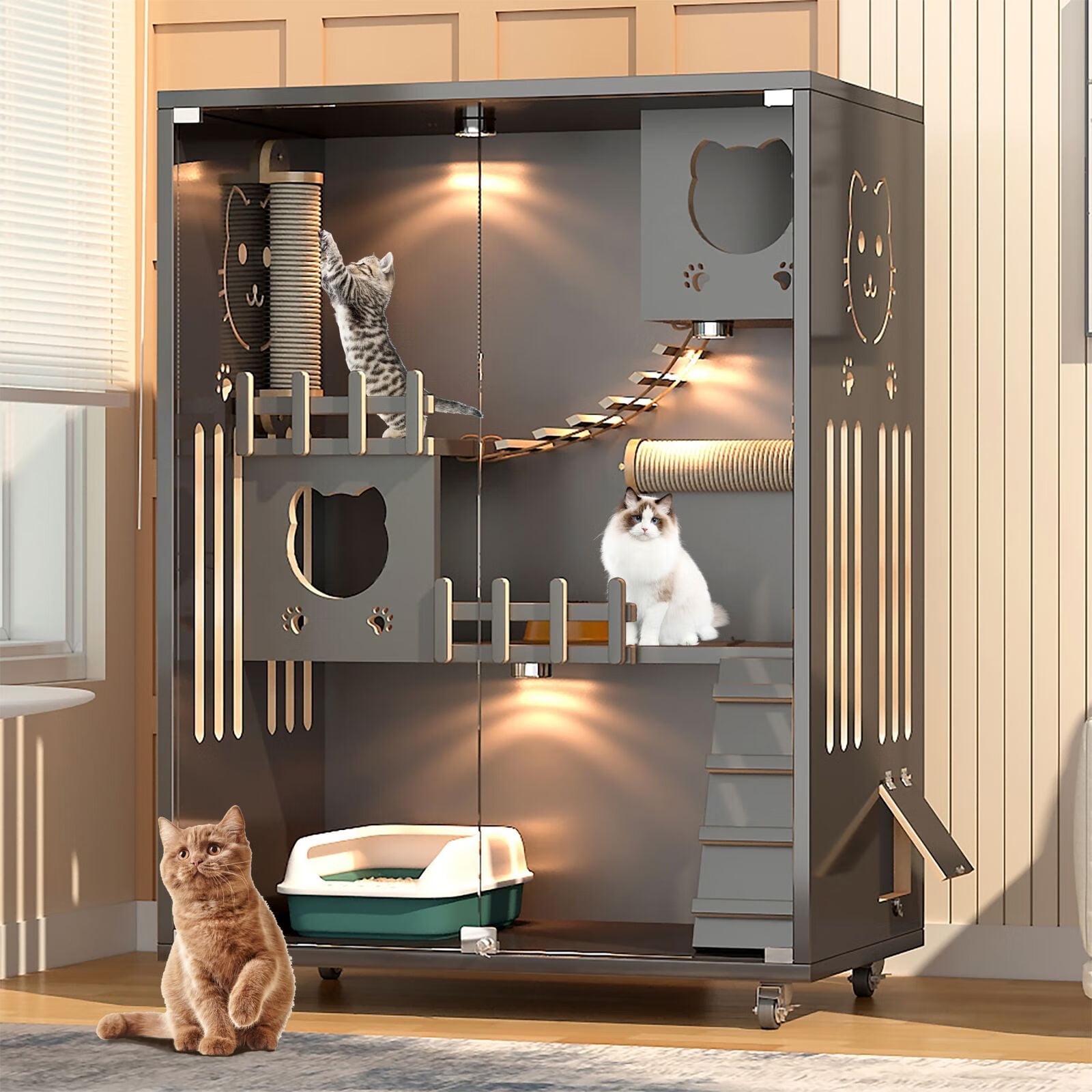 Tucker Murphy Pet™ Desara Wooden Cat Villa, Large Cat Enclosure, Indoor Enclosed Cat House