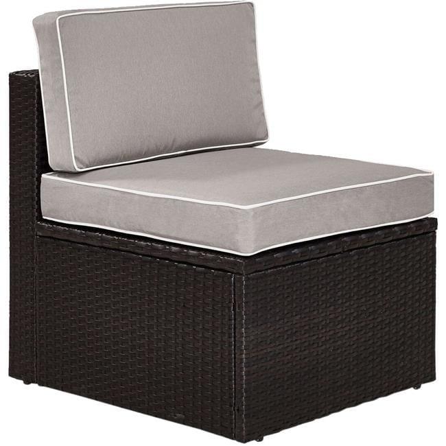 Palm Harbor Outdoor Wicker Center Chair: Gray, Crosley - Steel Frame, UV-Resistant, Removable Cushions