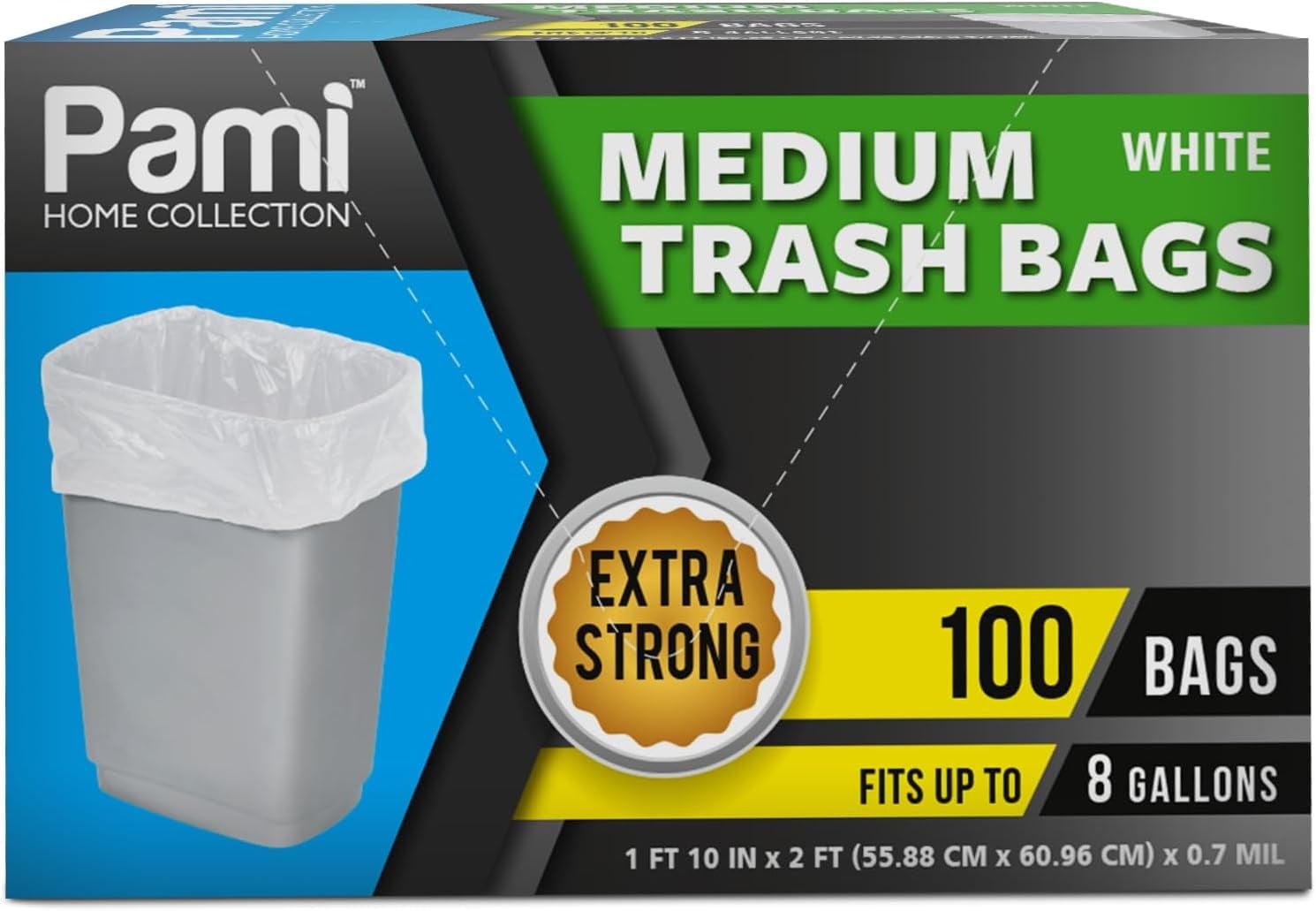 PAMI Small Trash Bags Strong Multipurpose Trash Can Plastic Garbage Bags, 4 gal White 100-Pack