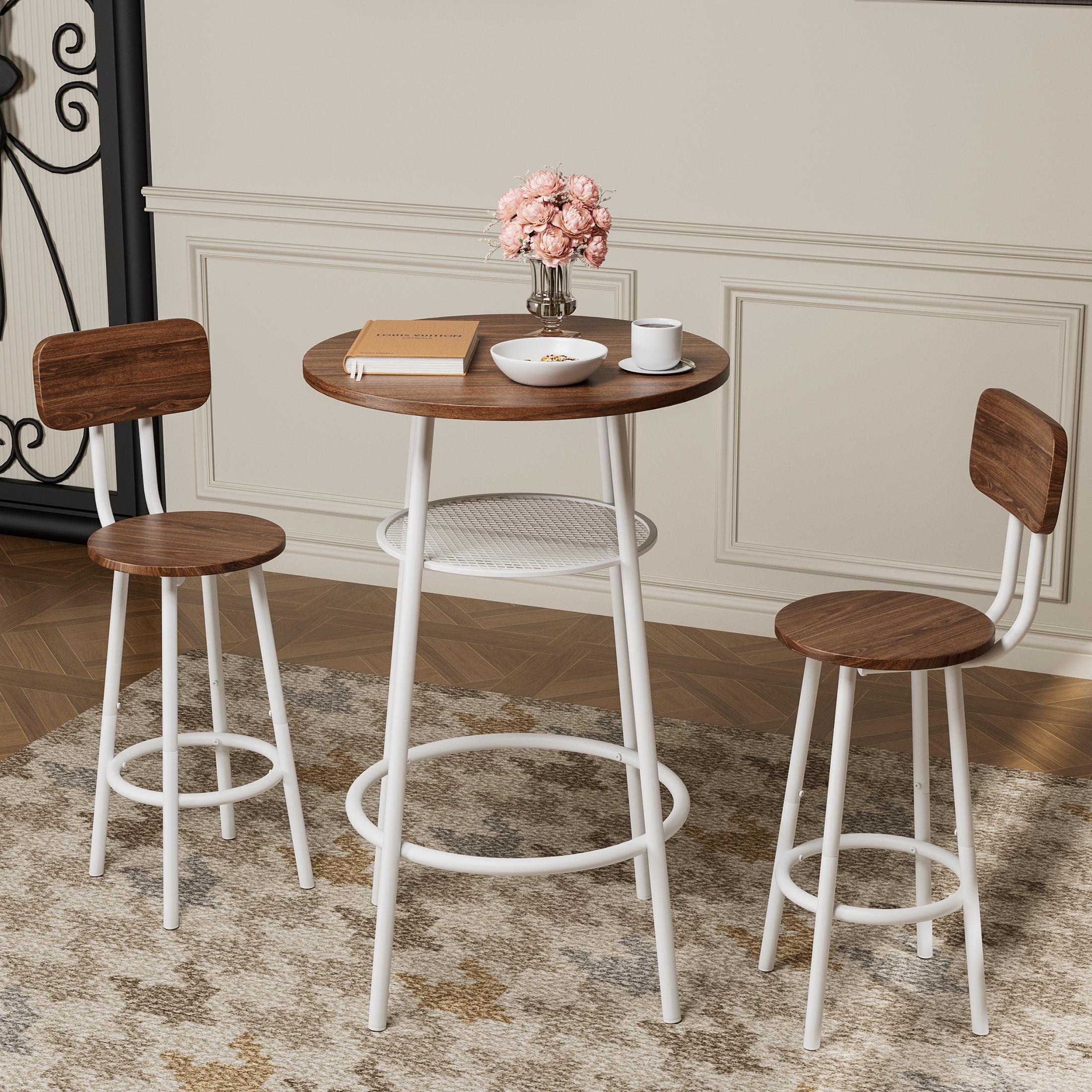 LOVMOR Modern 3 Pieces Bar Table Set with 2 Bar Stools, Backrest and Partition, for Apartment, Small Spaces, Brown