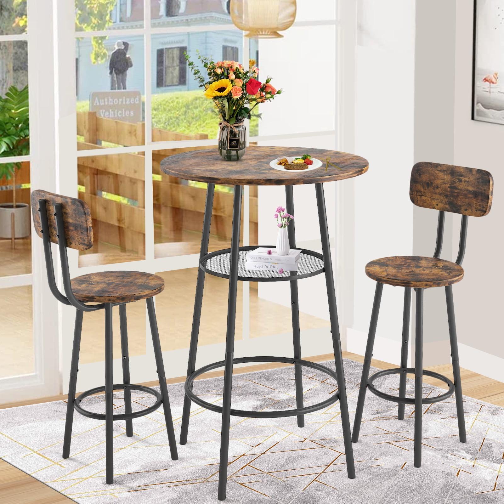 LOVMOR Modern 3 Pieces Bar Table Set with 2 Bar Stools, Backrest and Partition, for Apartment, Small Spaces, Brown