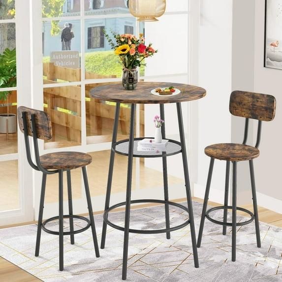 LOVMOR Modern 3 Pieces Bar Table Set with 2 Bar Stools, Backrest and Partition, for Apartment, Small Spaces, Brown