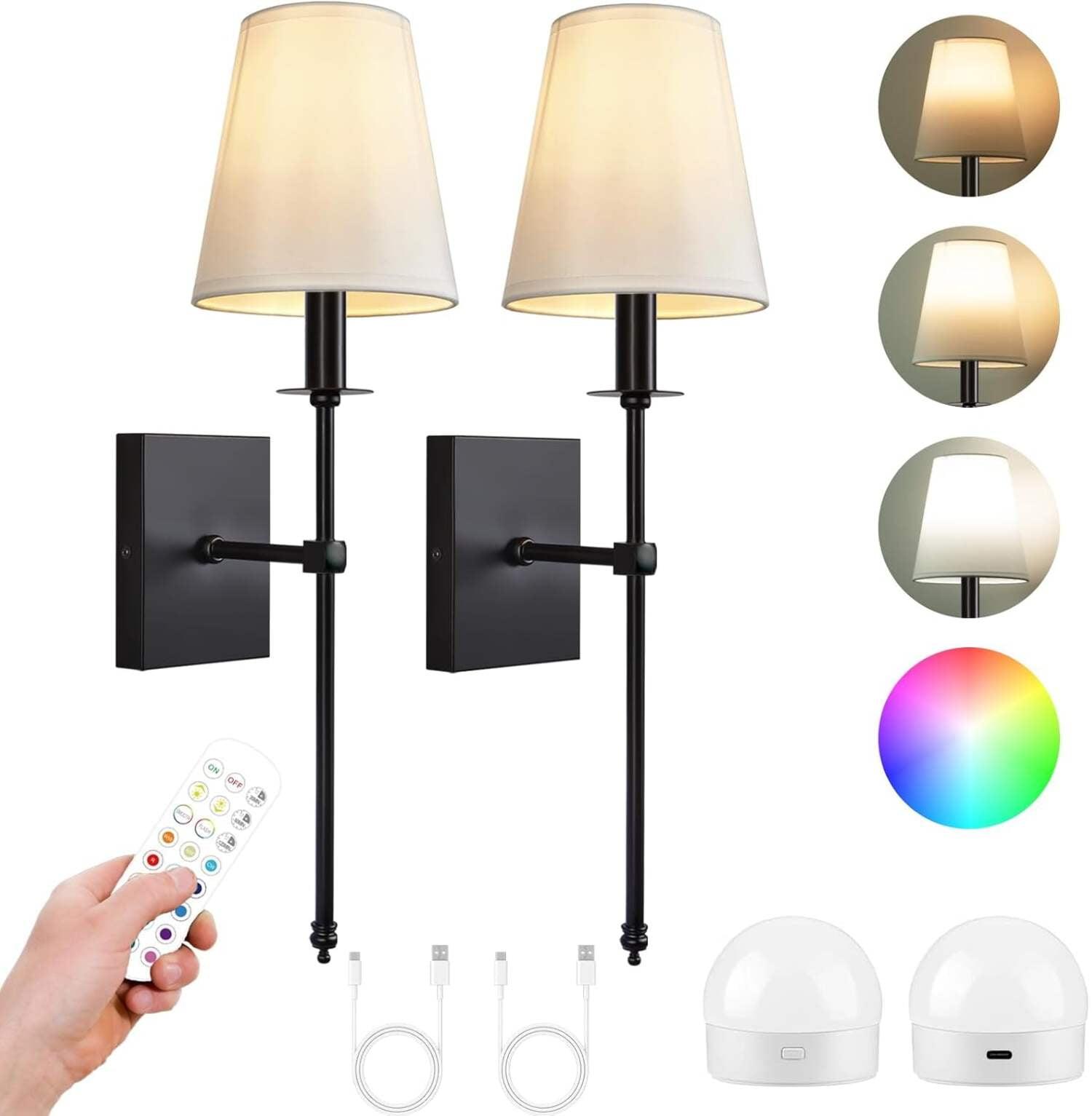 Battery Operated Black Wall Sconce Set Of 2,not Hardwired Fixture Wireless Wall Light ,dimmable Picture Sconces Cordless ,Easy To Install Battery Powered Lamp,for Bedroom, Lounge, Farmhouse Gallery