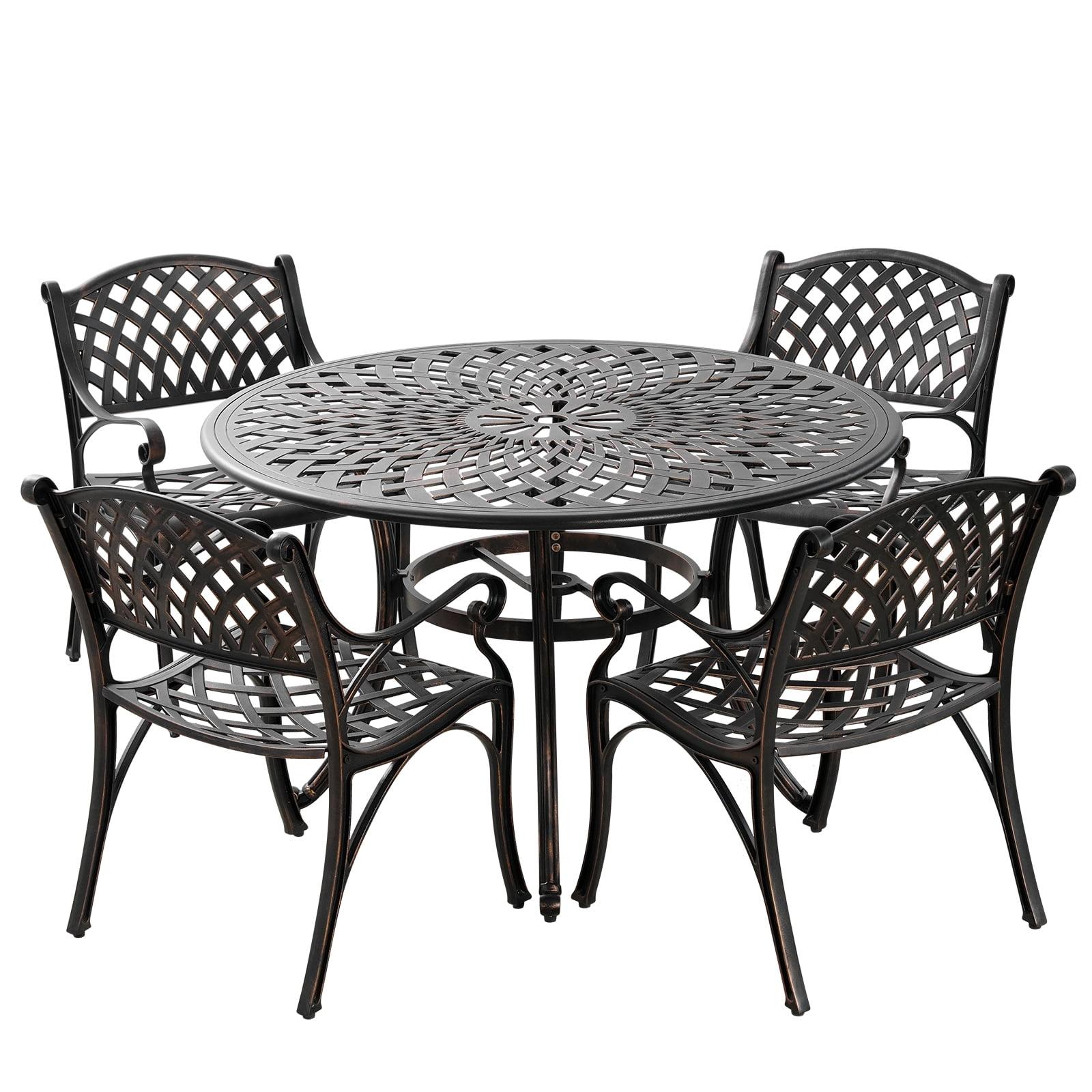 Bronze 5-Piece Cast Aluminum Outdoor Dining Set with Round Table