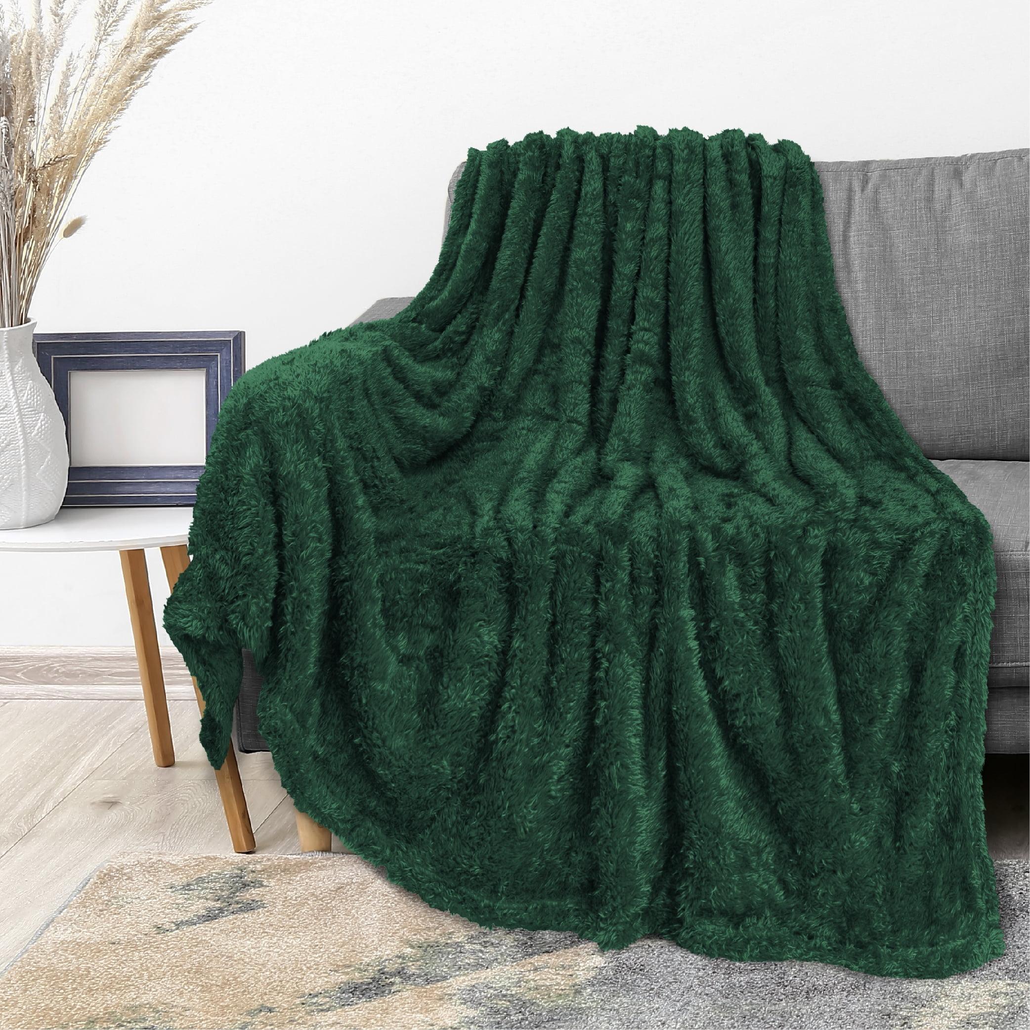 PAVILIA Plush Throw Blanket for Couch Bed, Faux Shearling Blanket and Throw for Sofa Home Decor, Emerald Green/Throw - 50x60