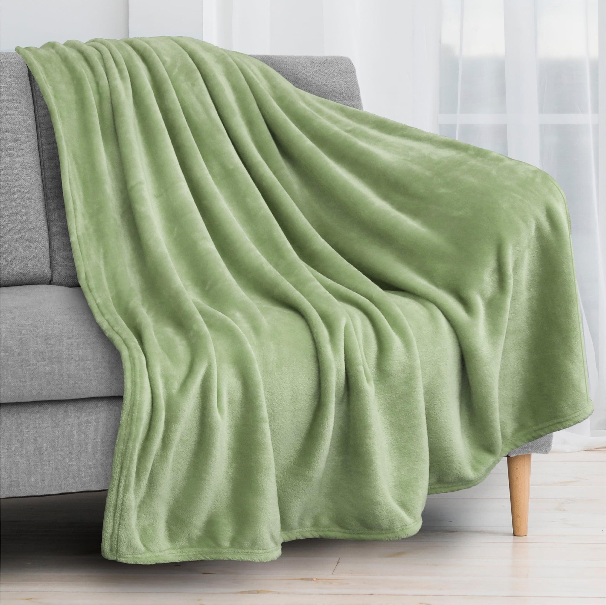 Sage Green Fleece Throw Blanket for Sofa Couch